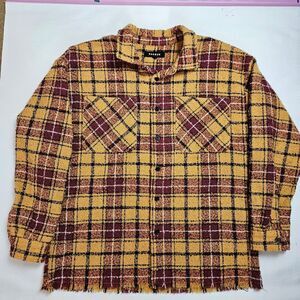 PacSun Mens jacket Large Tan Wooly Plaid Textured Shacket Unlined AZ